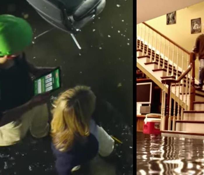 SERVPRO - side-by-side image of flooded rooms
